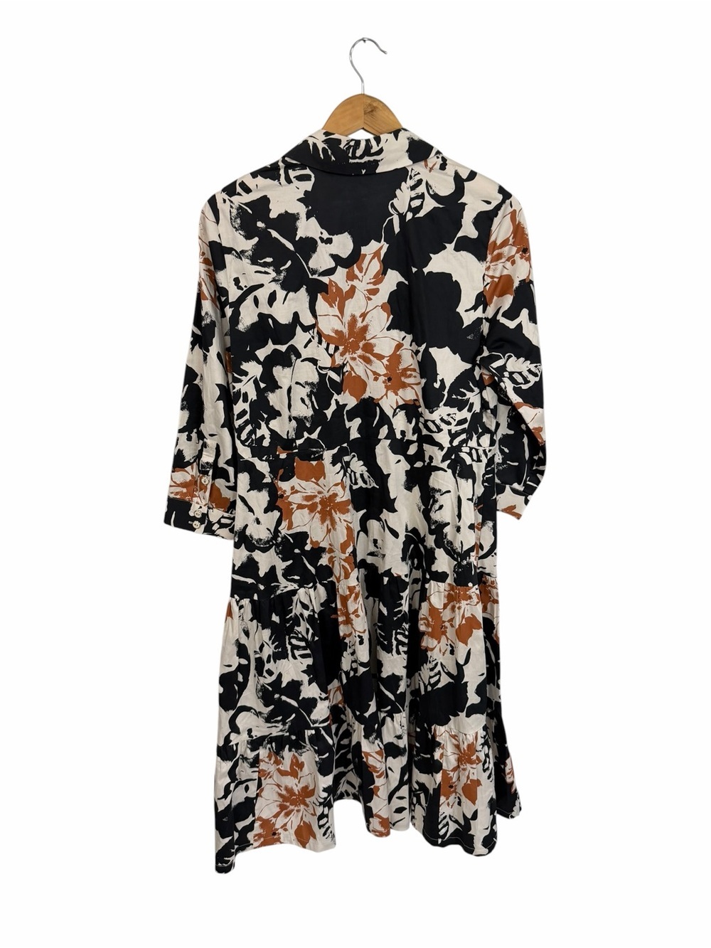 Soft Surroundings Moonglow Black White Tan Cotton Button Front Tea Midi Dress 14 - Picture 5 of 12